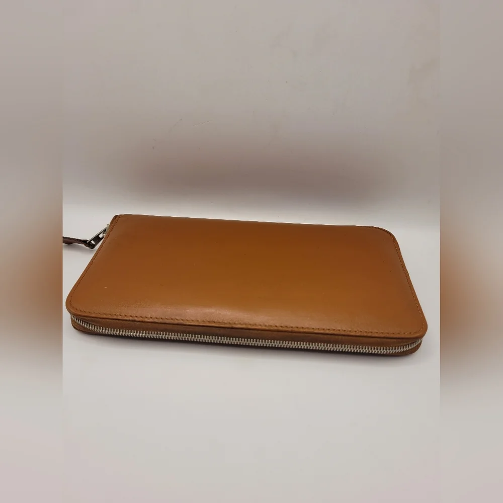 Hermes Leather Long Zip Around Camel Wallet